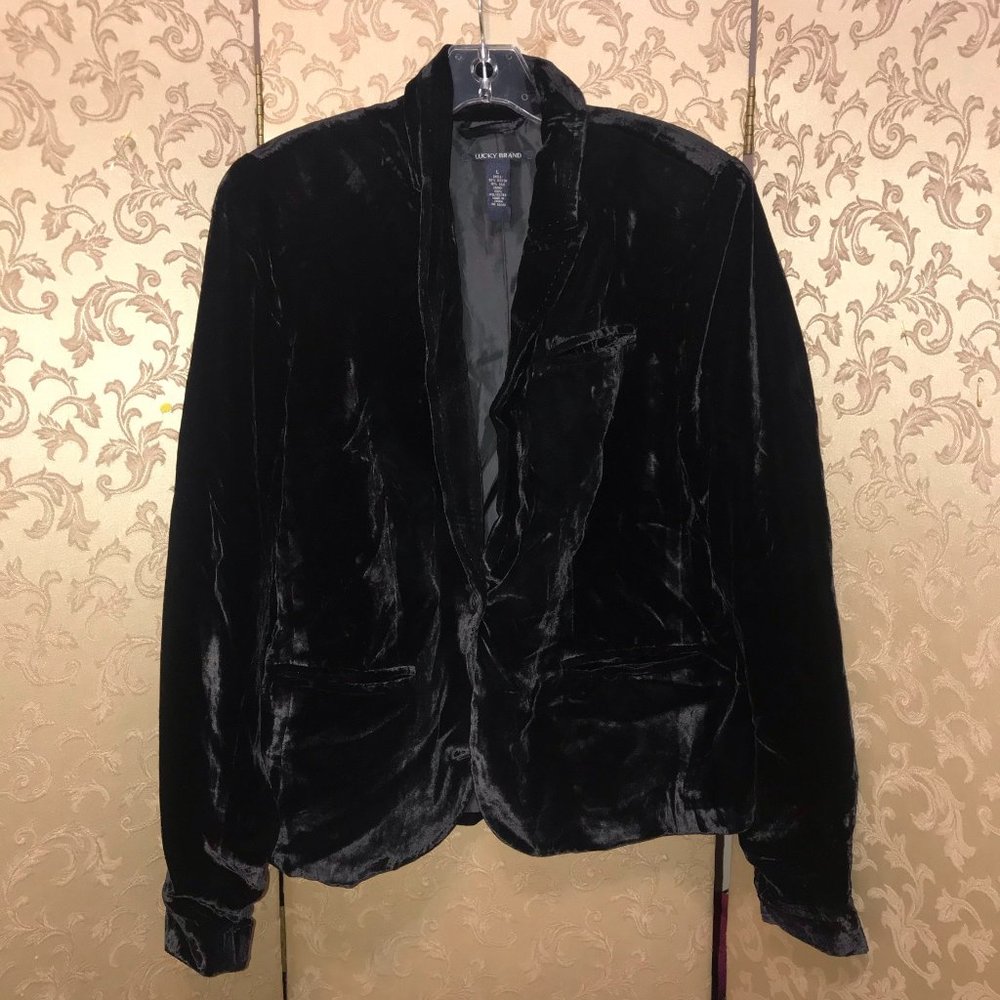 Lucky Brand Black Velvet Jacket Blazer Size Large L